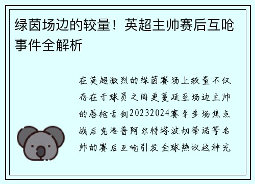 绿茵场边的较量！英超主帅赛后互呛事件全解析